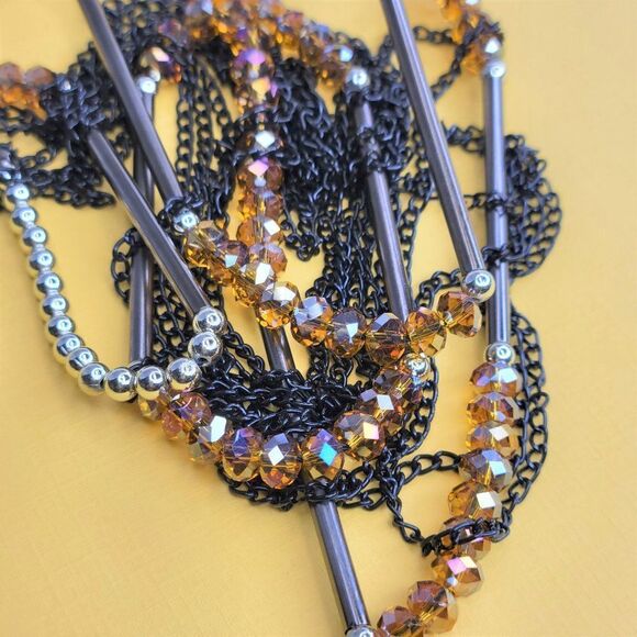 Multistrand Gold Topaz Beaded Long Necklace - Picture 1 of 7